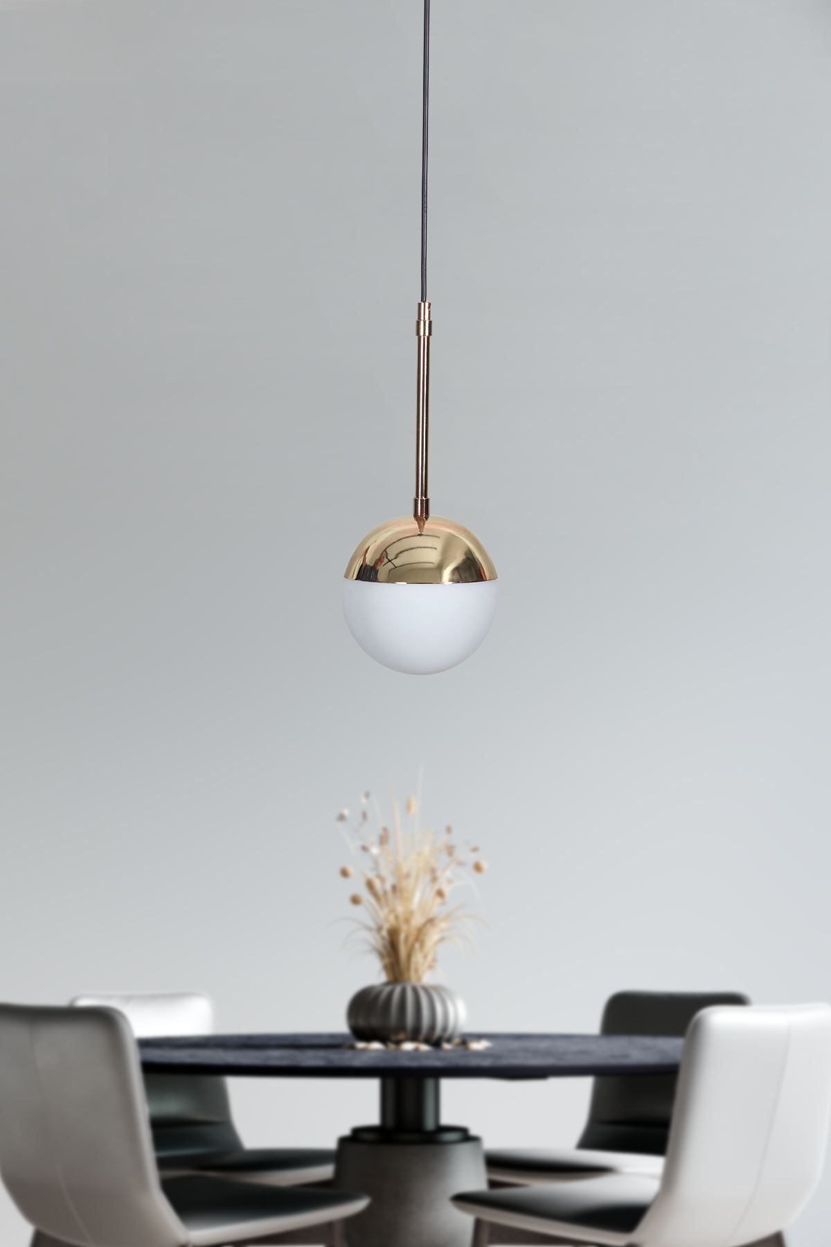 Evnalia-Nova Lux Metal Body - White Glass Single Pendant Chandelier, Gold-Black 1