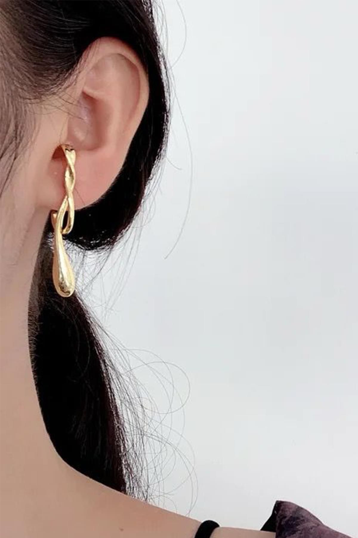 BAHELS Gold Color Trend Asymmetrical Water Drop Earrings Trendyol