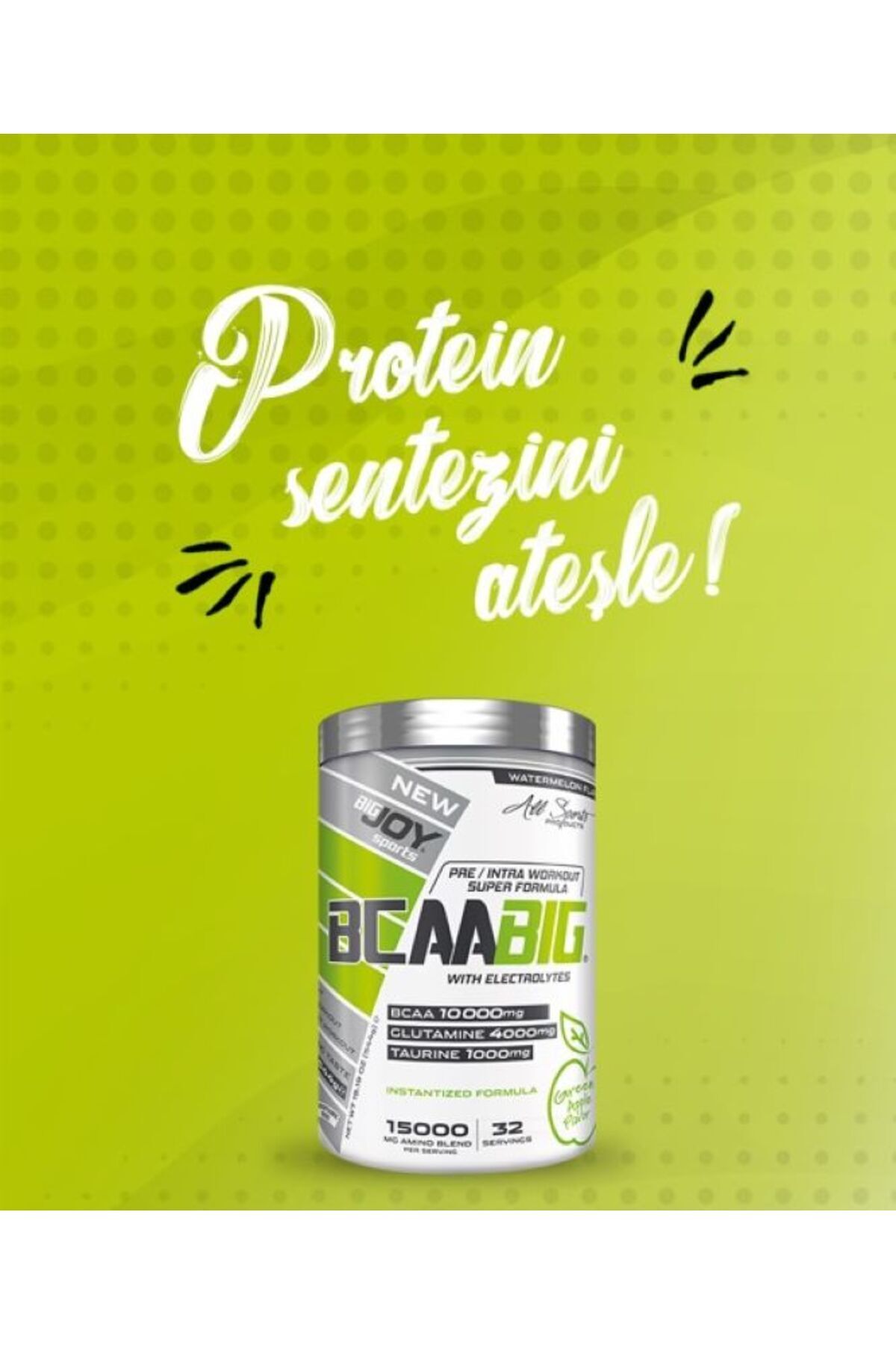 Bigjoy Sports Bcaabig Bcaa+glutamin Yşil Elma Aroma 589g Bcaa+glutamine 10g Bcaa+4g Glutamin+1g
