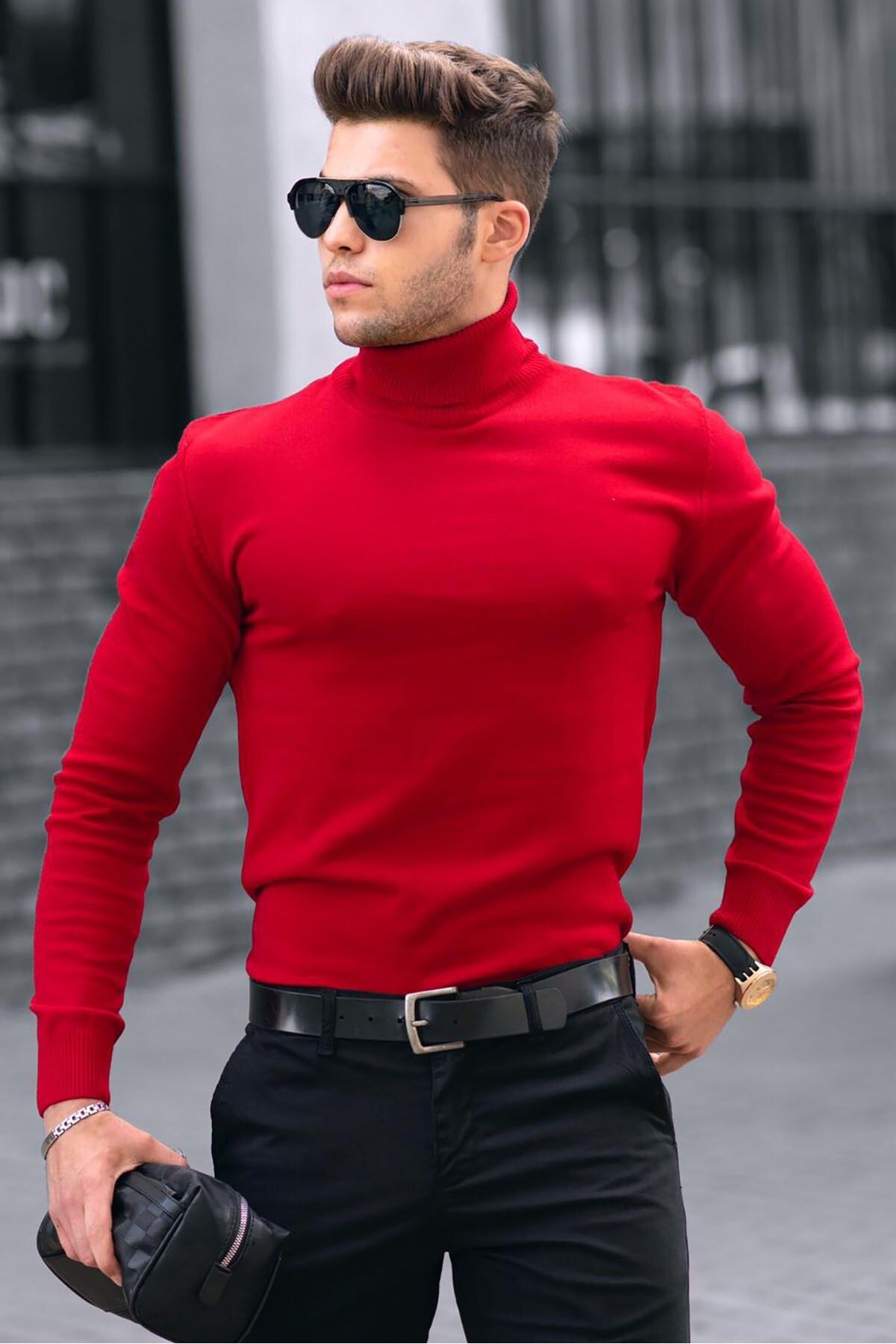 Madmext Red Turtleneck Sweater 4656