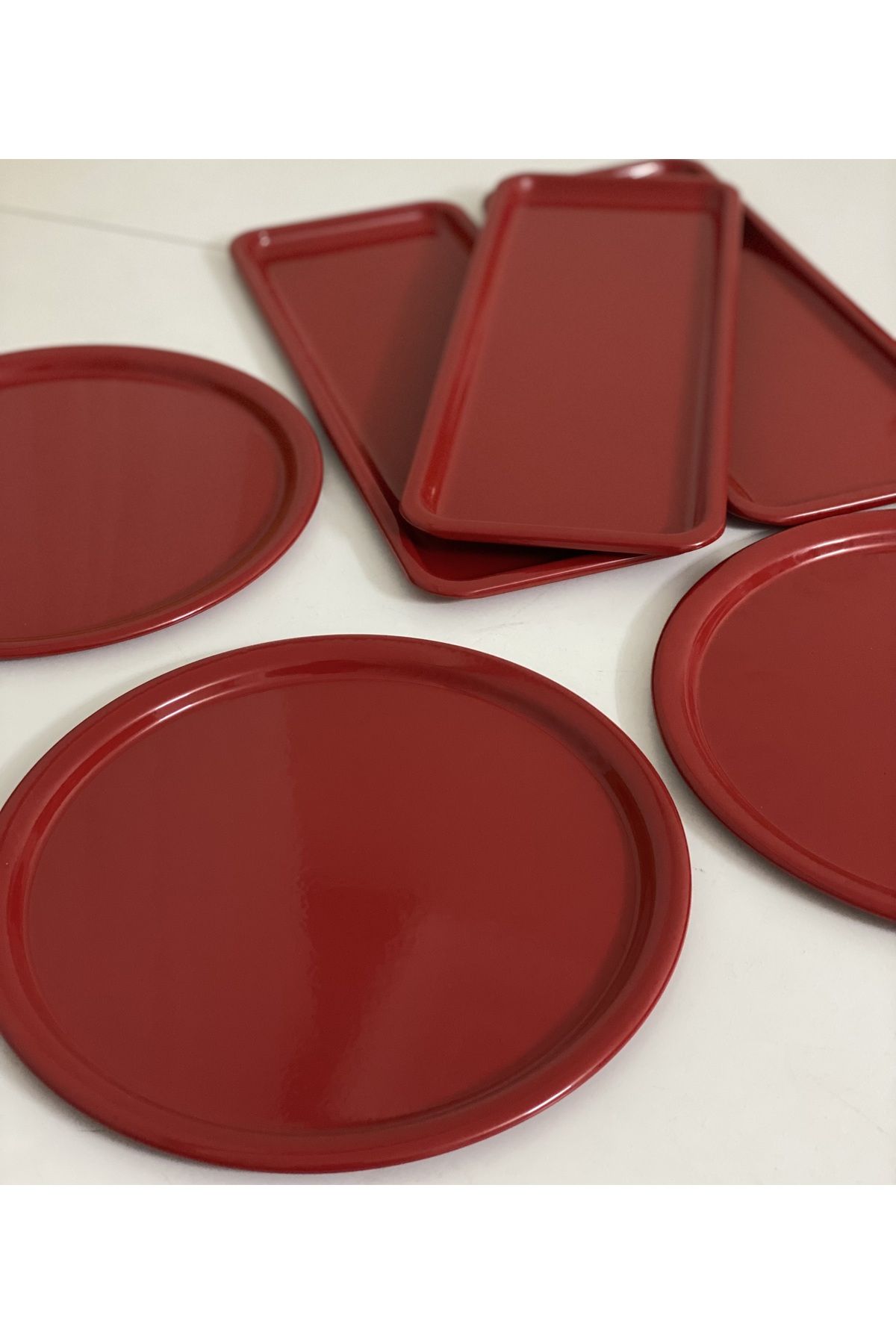 Elzem-RED COLOR 6 PACK RECTANGULAR AND ROUND SERVICE AND PRESENTATION TRAY 3