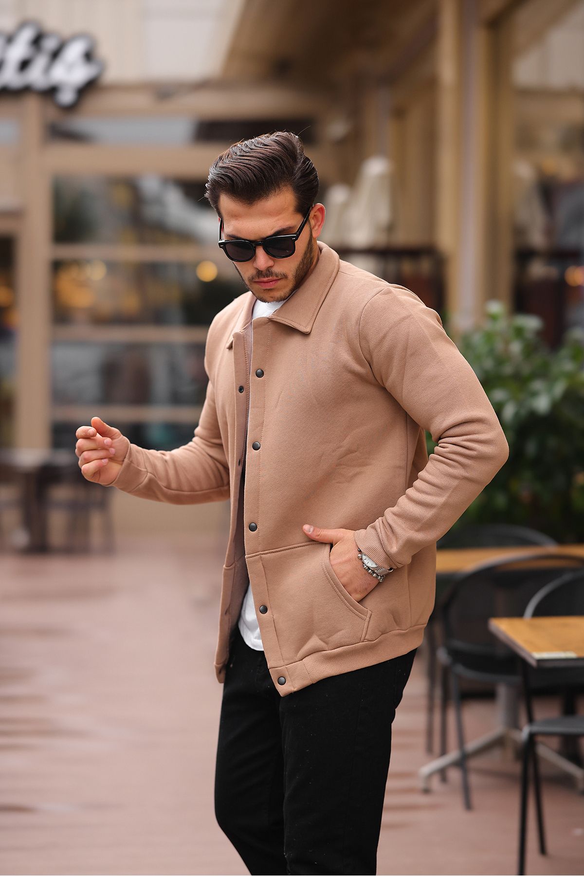 comstar Sweatshirt Cardigan with Snap Pockets and Ribbon Inside