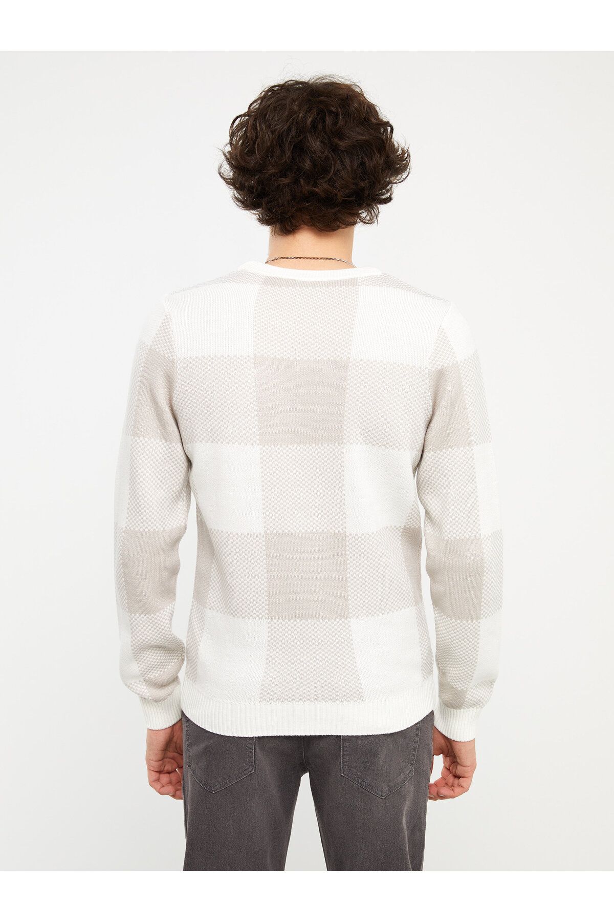 LC Waikiki-Herren-Strickpullover mit Karomuster, Rundhalsausschnitt und langen Ärmeln 5