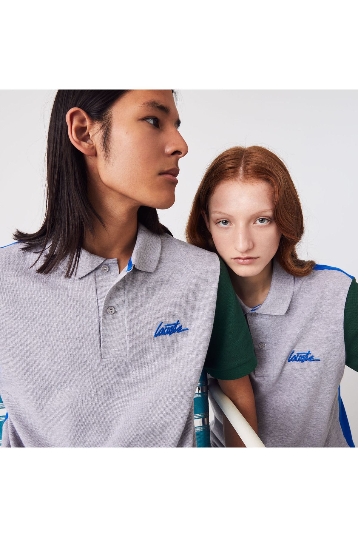 Lacoste L!ve یونیسکس Relaxed Fit Color Blocked Blue Polo