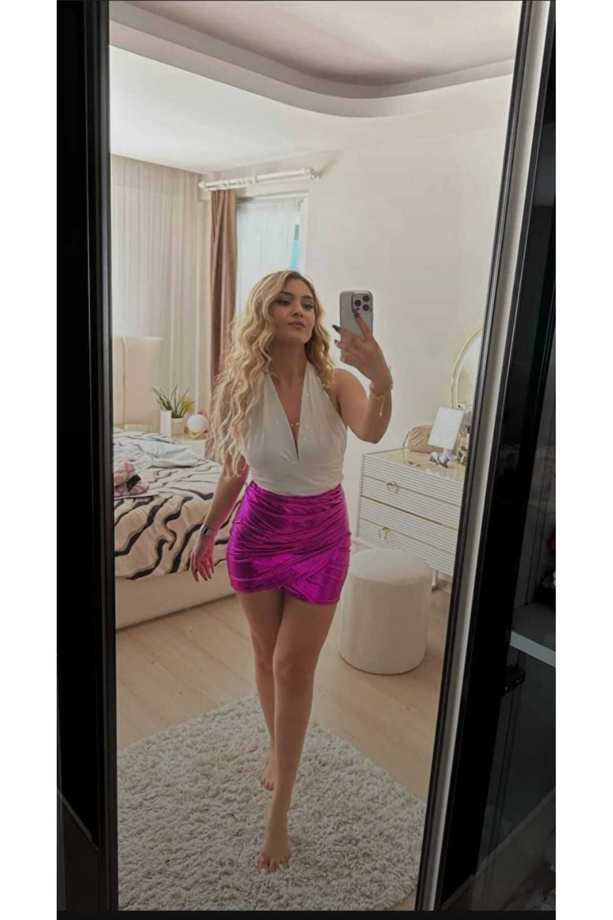 Asymmetrical pink new arrivals leather skirt