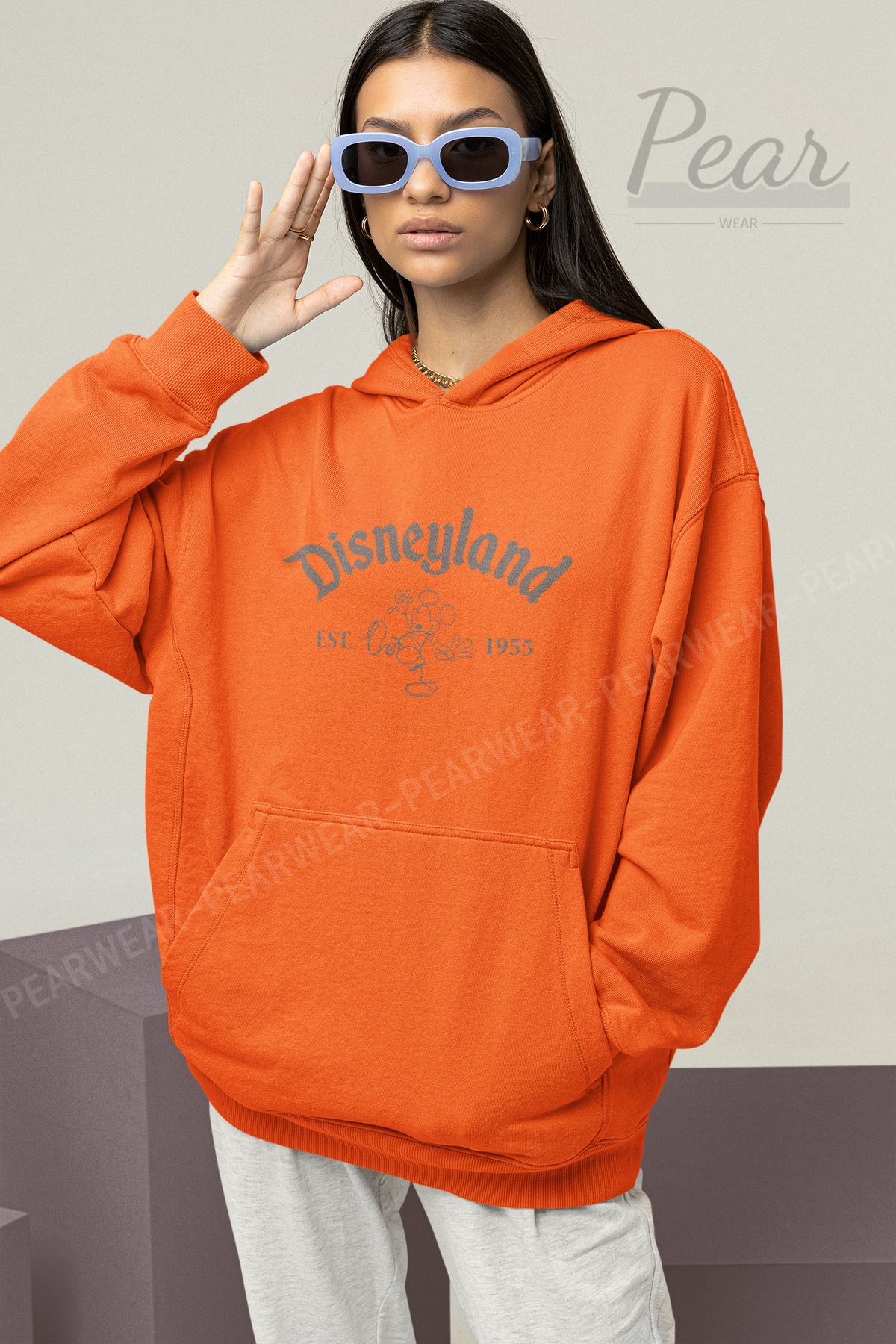 Pear Wear-Disneyland Patterned - Hanorac oversize pentru femei Raster cu 3 fire, cu glugă 1