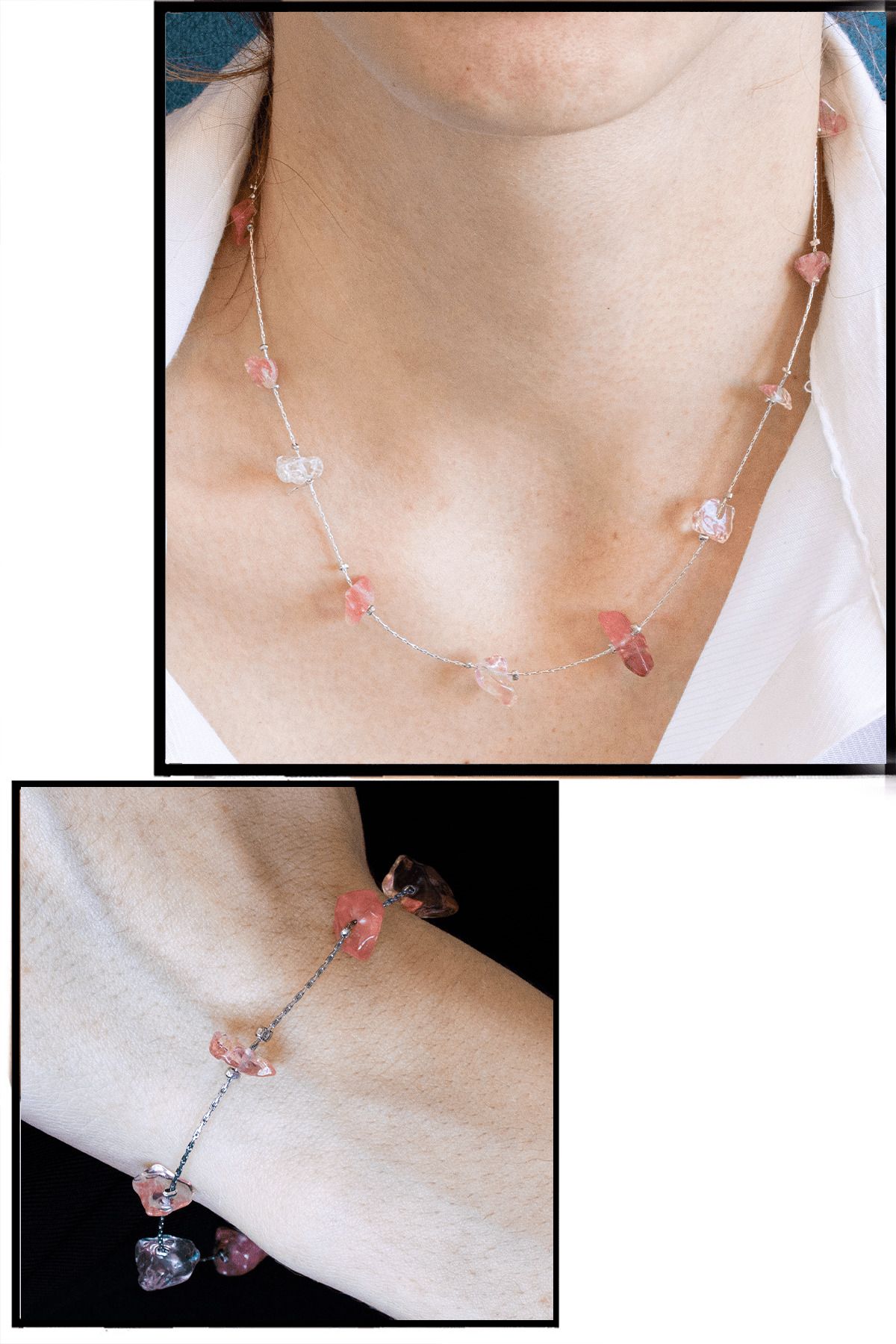 Rose gold necklace outlet and bracelet set