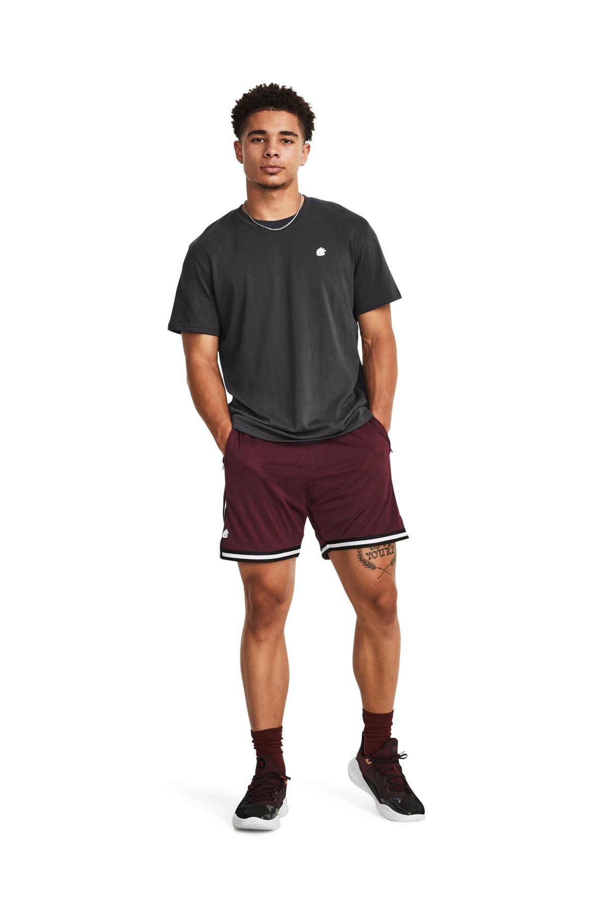 تی شرت خاکستری مردانه یقه دوچرخه 1380364 010 UA Curry Vine Heavyweig Under Armour