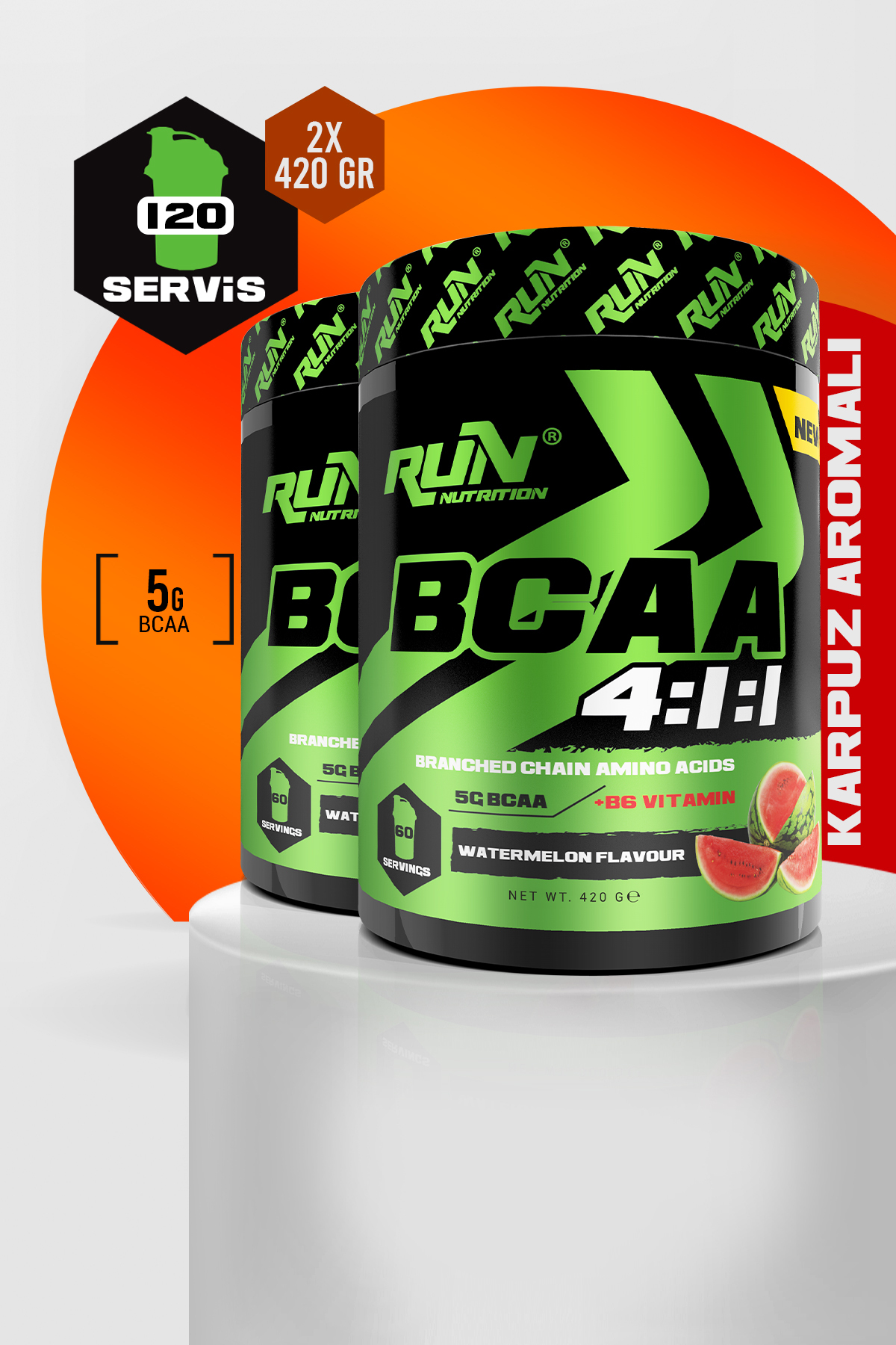 Run Nutrition Bcaa x 2 ADET - Karpuz Aromalı - 840 gr - 120 Servis