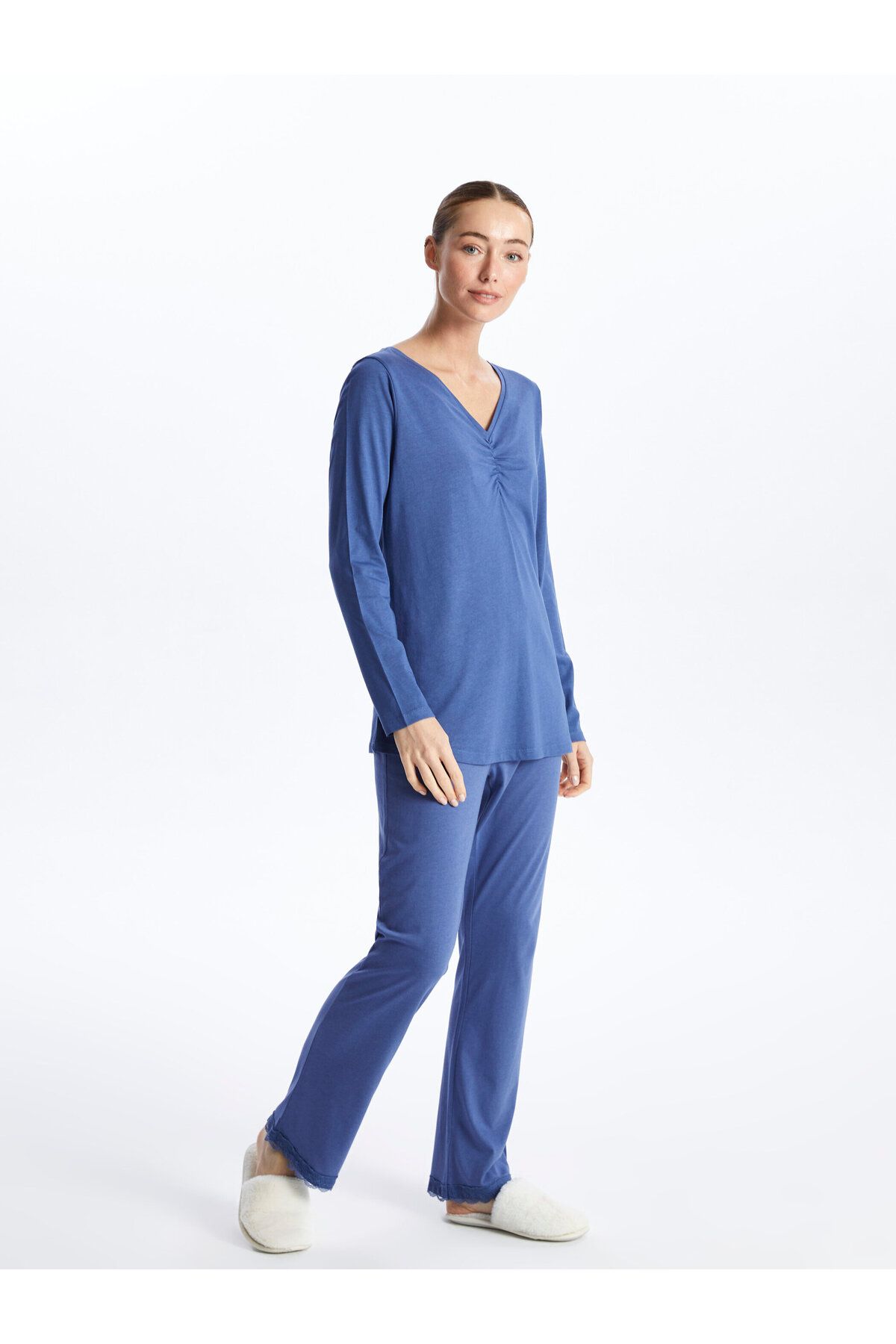 LC Waikiki-Pantaloni de pijama uni pentru femei, cu talie elastică 1