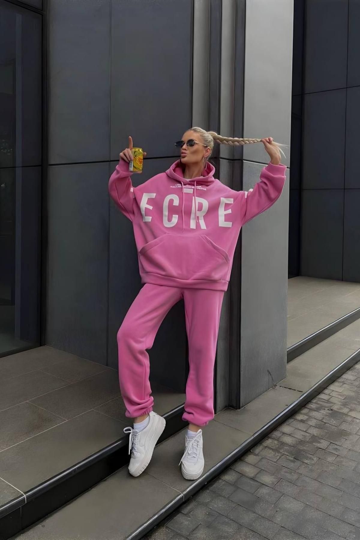 Love Fab Hooded Pocket Secret Printed Oversize Tracksuit Set
