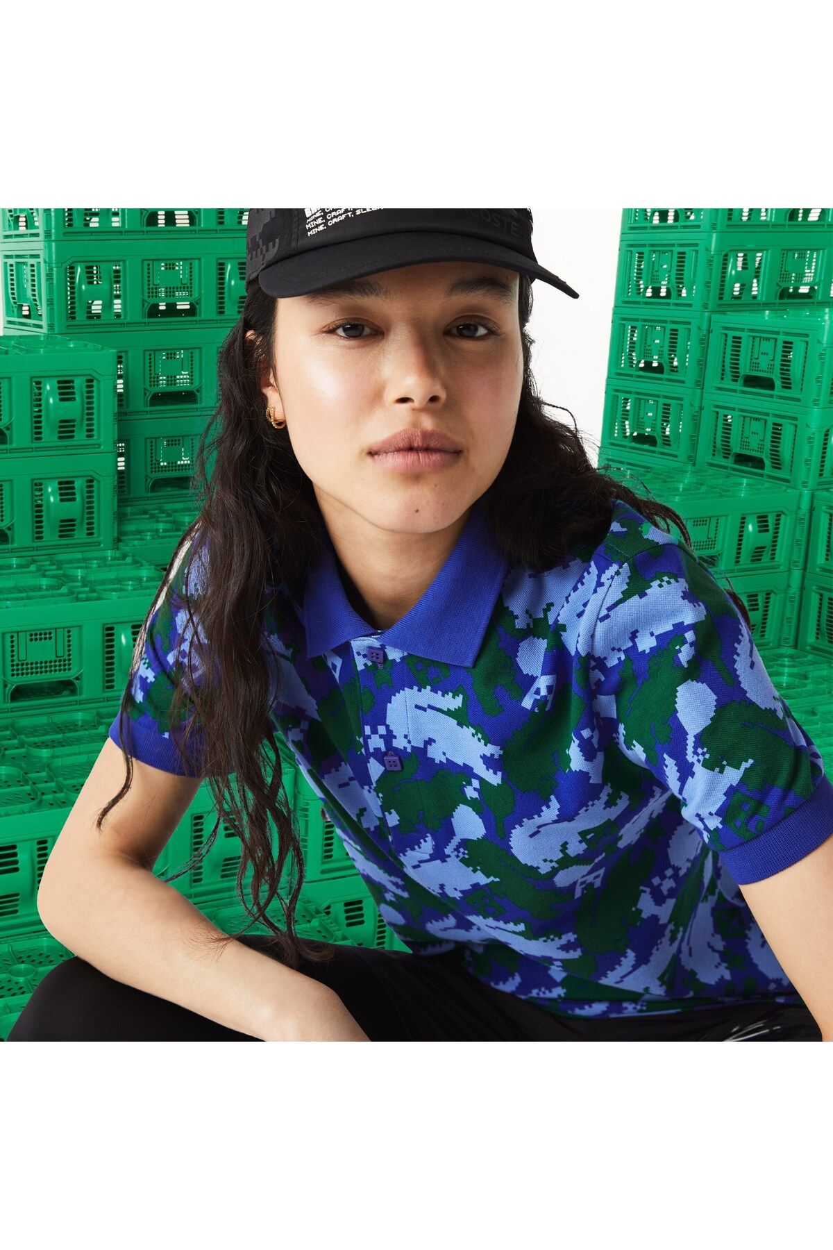 Lacoste X Minecraft یونیسکس کلاسیک Fit Pattern Blue Polo