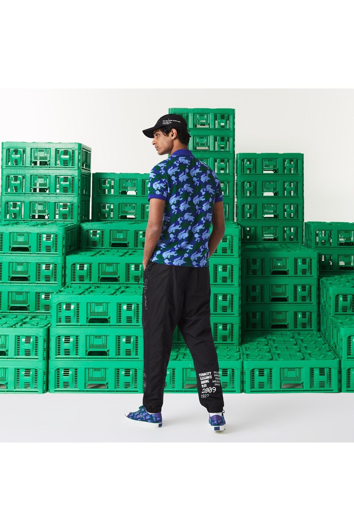 Lacoste X Minecraft یونیسکس کلاسیک Fit Pattern Blue Polo