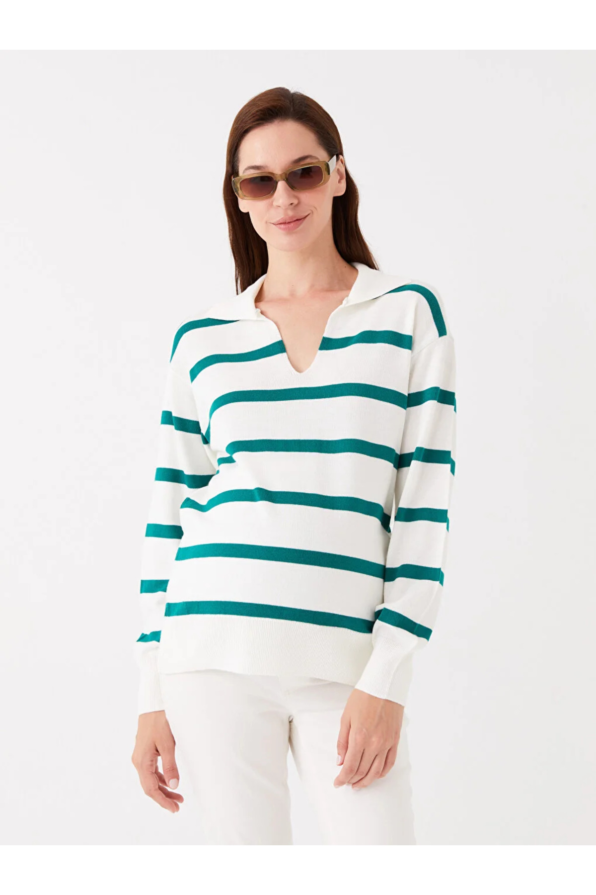 LCWAIKIKI Maternity Polo Neck Striped Long Sleeve Maternity Knitwear Sweater