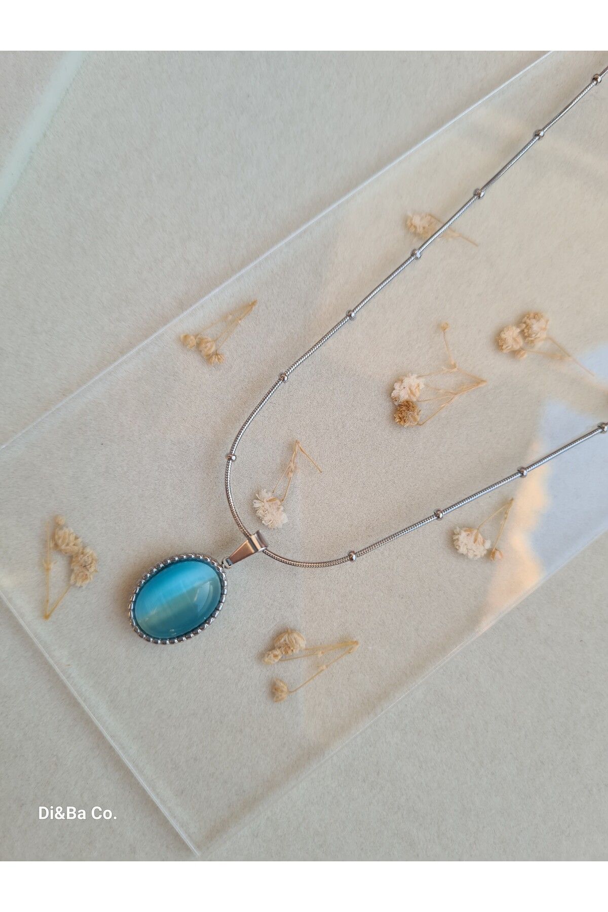 Di Ba Co. Steel Tarnish Resistant Large Opal Stone Silver Color