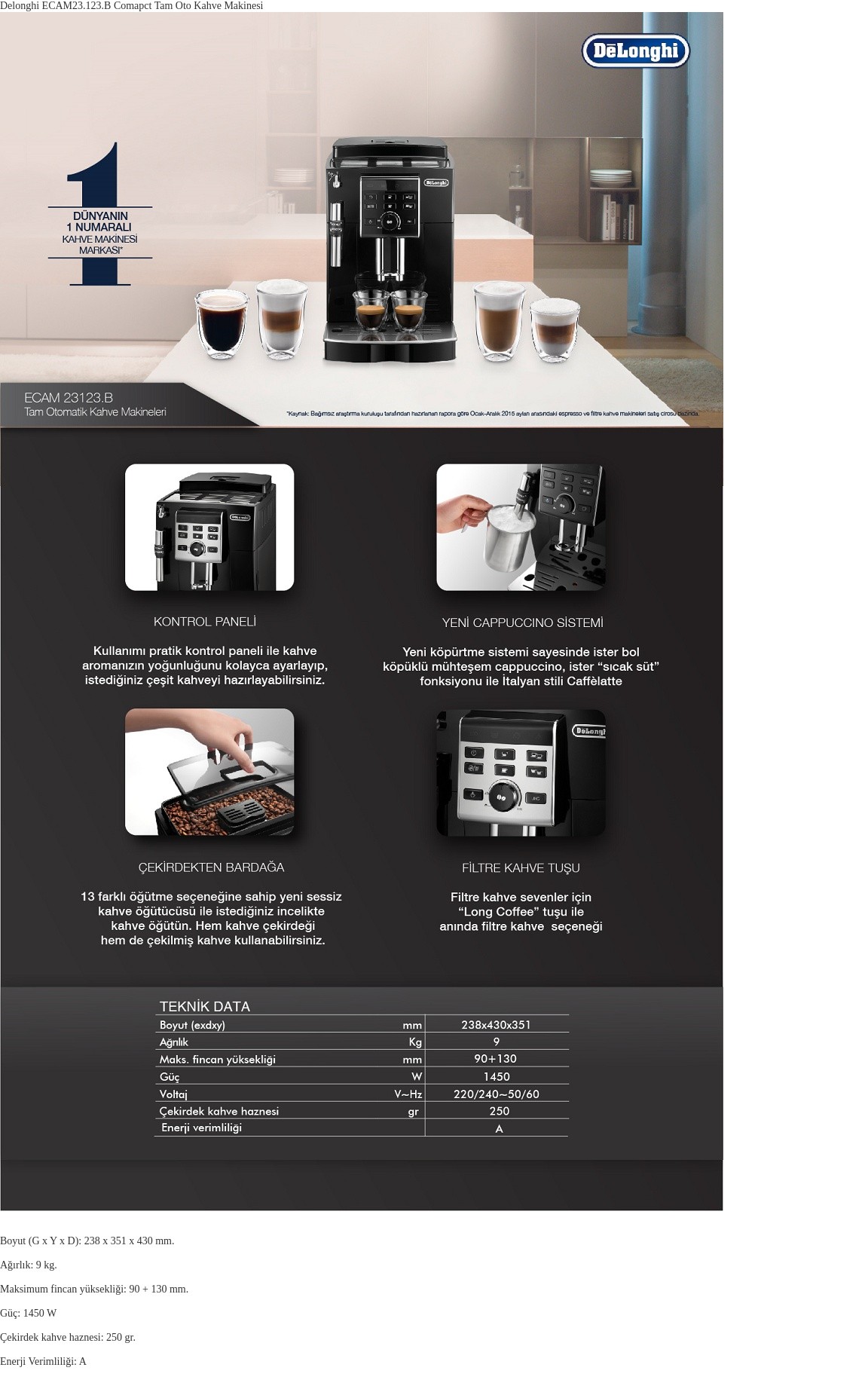 Delonghi Ecam23.123.b Comapct Tam Oto 