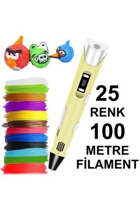 Sarı Kalem Yazıcı+25 Renk 100 Metre (25x4metre) Pla Filament SA25R100M