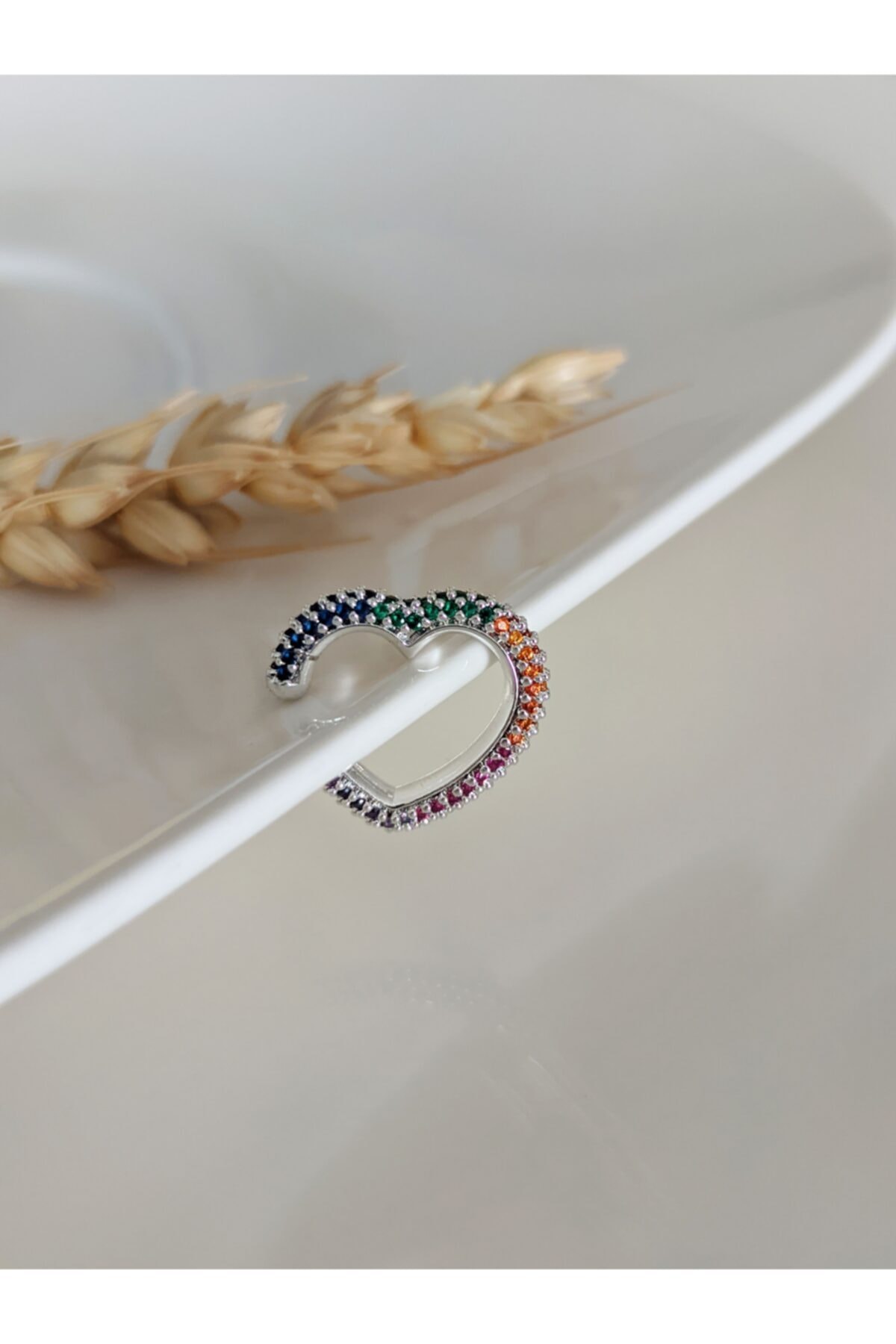 Renkli Zirkon Taşlı Kalp Earcuff ( Kıkırdak Küpe )