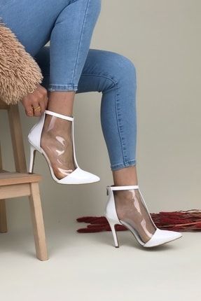 Kadın Beyaz Rugan Şeffaf Ince Topuklu Ayakkabı B101