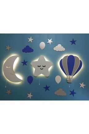 Ahşap Işıklı Ay Sevimli Yıldız Balon Gece Lambası Ledli Aydınlatma Seti fbrkahsp0386