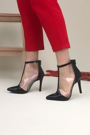 Kadın Siyah Rugan Şeffaf Ince Topuklu Ayakkabı B101