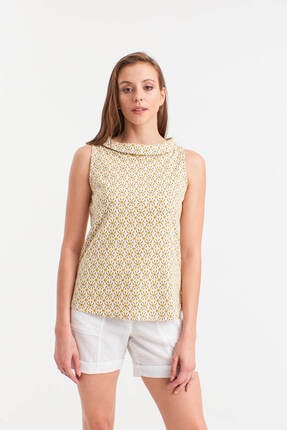 Hanna's Kadın Sarı Geometrik Desenli Bardot Yakalı Atlet