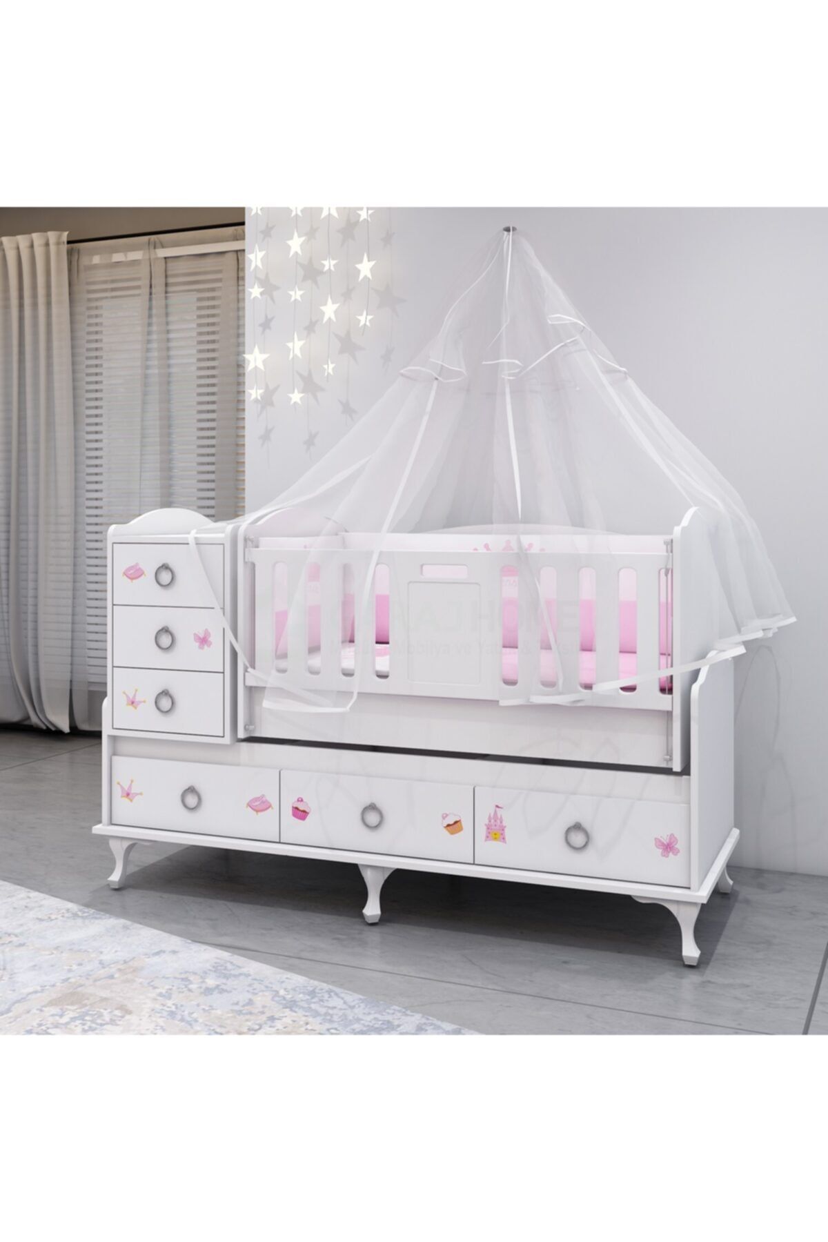Garaj Home Elfin Prenses Asansörlü Lüks Uyku Setli Beşik