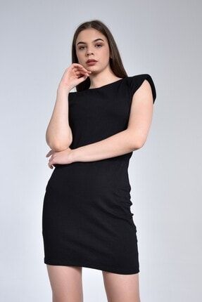 Siyah Vatkalı Viskon Mini Elbise MJVE011
