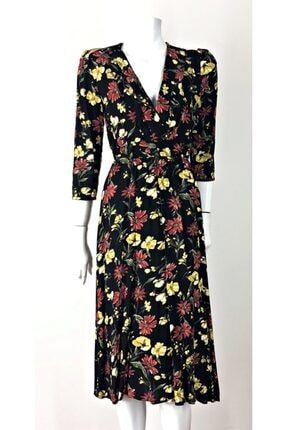 Kadın Siyah Dml Midi Çiçekli Elbise DML18K304