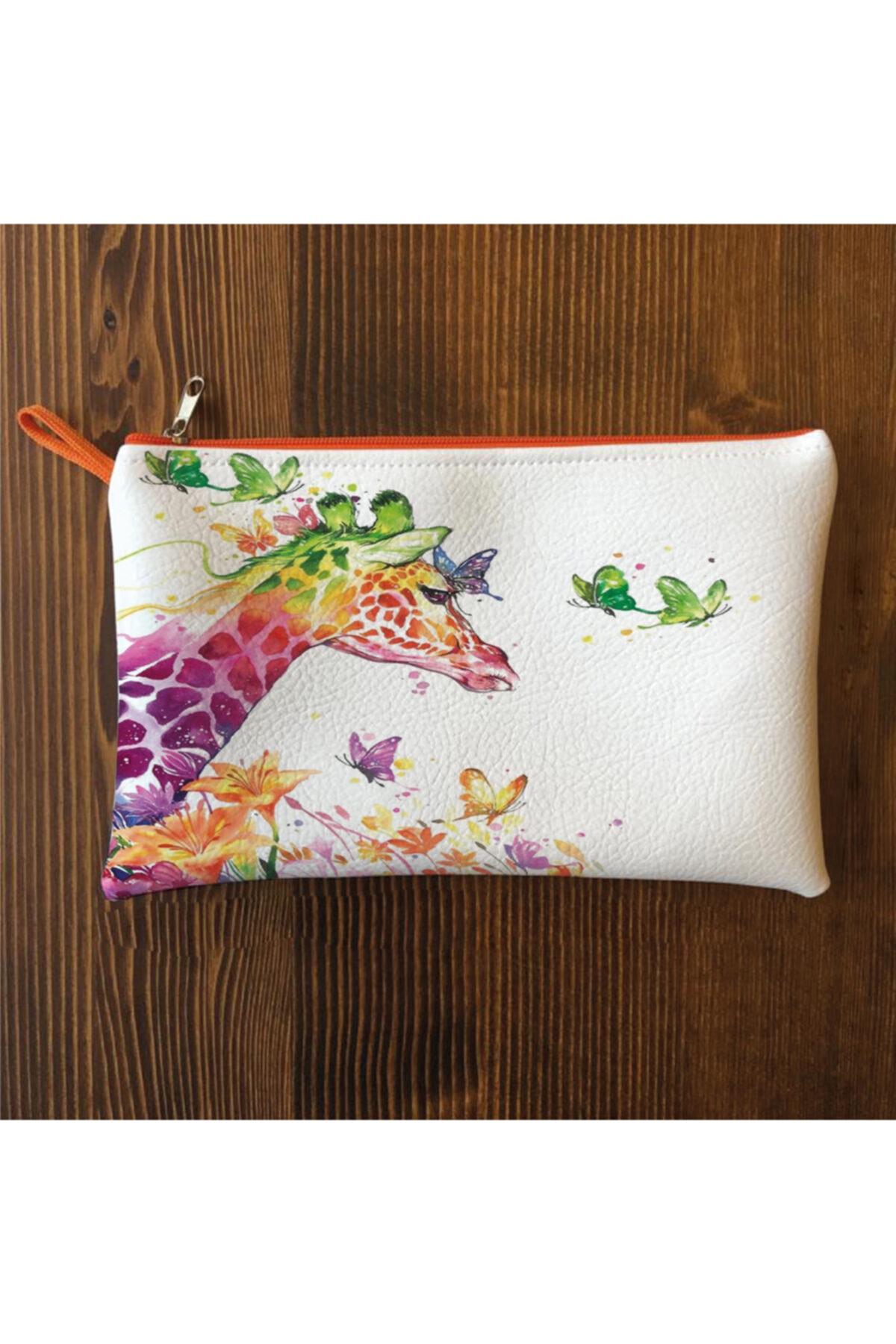 Filemo tasarım Kadın Beyaz Renkli Zürafa Desenli Clutch Çanta