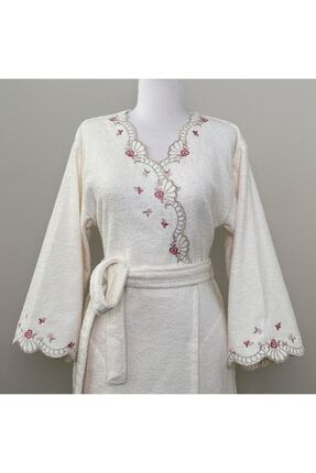 Felisa - Nakışlı Kimono Bornoz / Bambu (KREM - PUDRA NAKIŞ) 1202 14