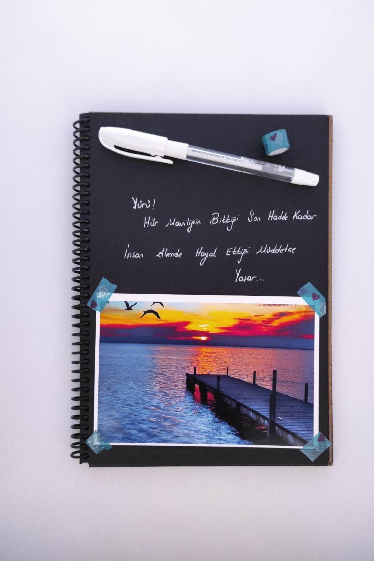 Tasarım Siyah Defter-White Elephant Patterned Wooden Cover Notebook with Black Leaves Memory Notebook Gift Notebook Mother Baby Notebook 3