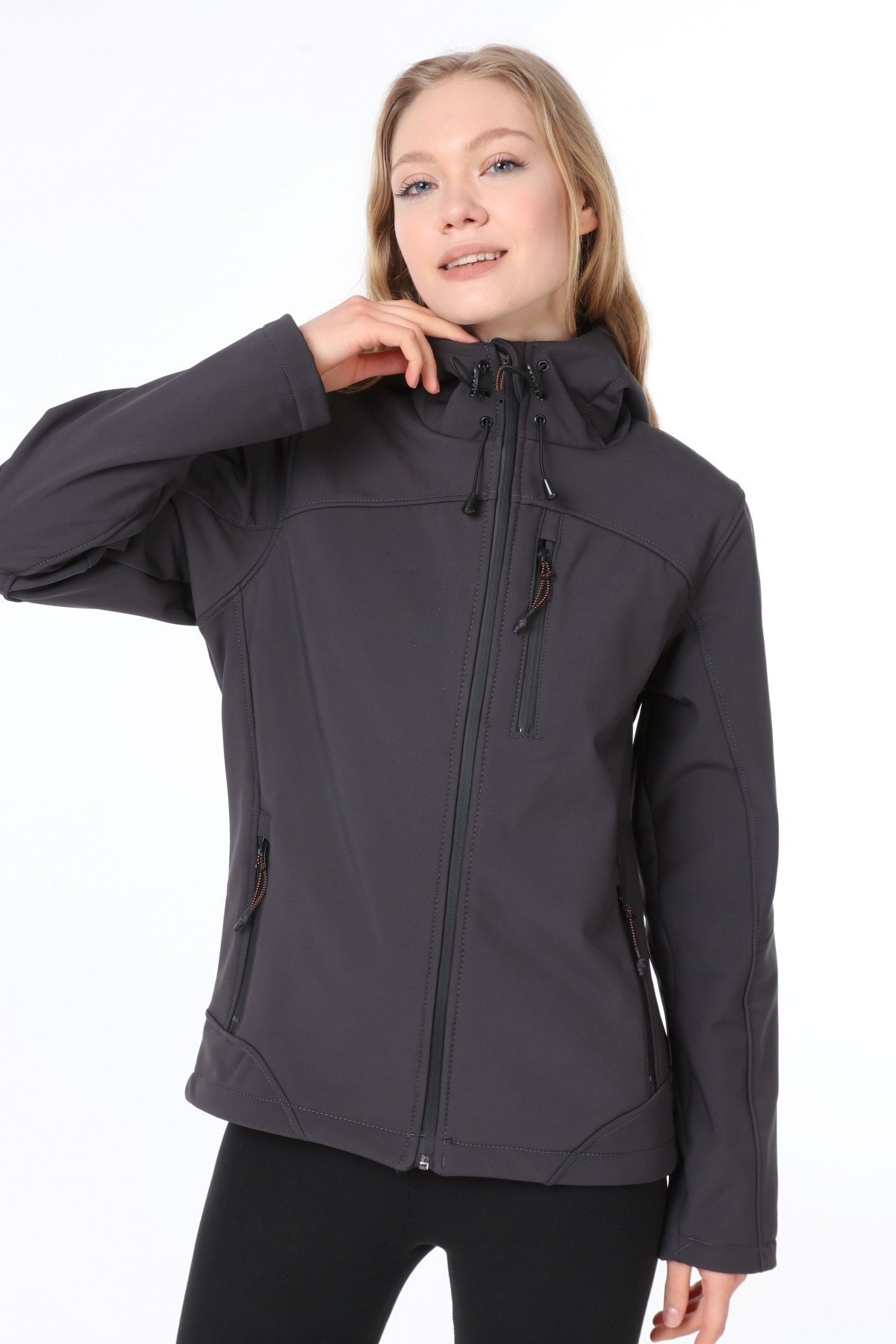 GHASSY CO. Kadın Su Rüzgar Geçirmez Softshell Koyu Gri Spor Mont