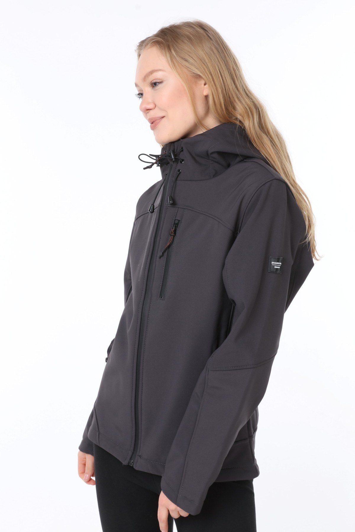 Ghassy Co  Kadın Su Rüzgar Geçirmez Softshell Koyu Gri Spor Mont - Görsel 3