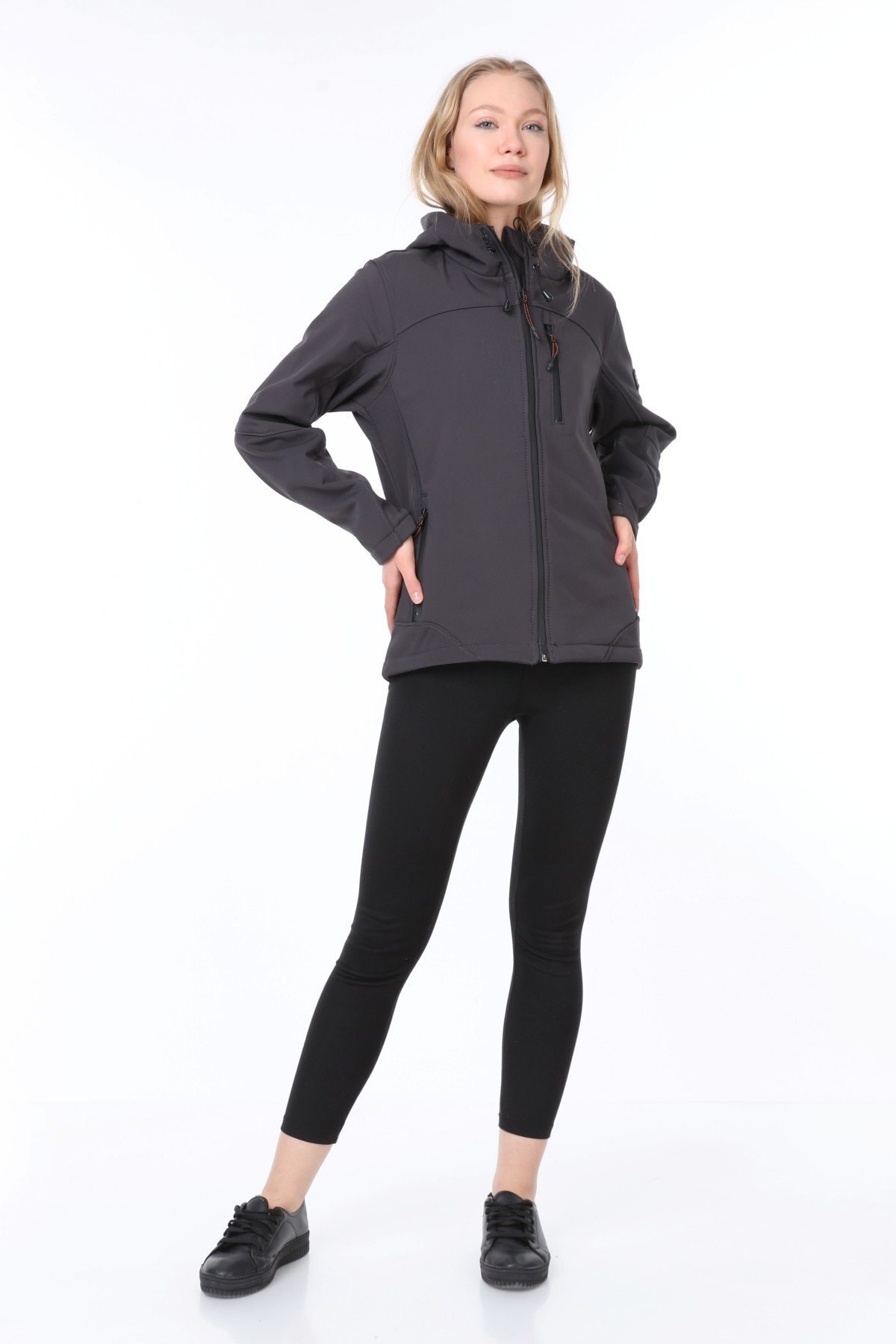 Ghassy Co  Kadın Su Rüzgar Geçirmez Softshell Koyu Gri Spor Mont - Görsel 4