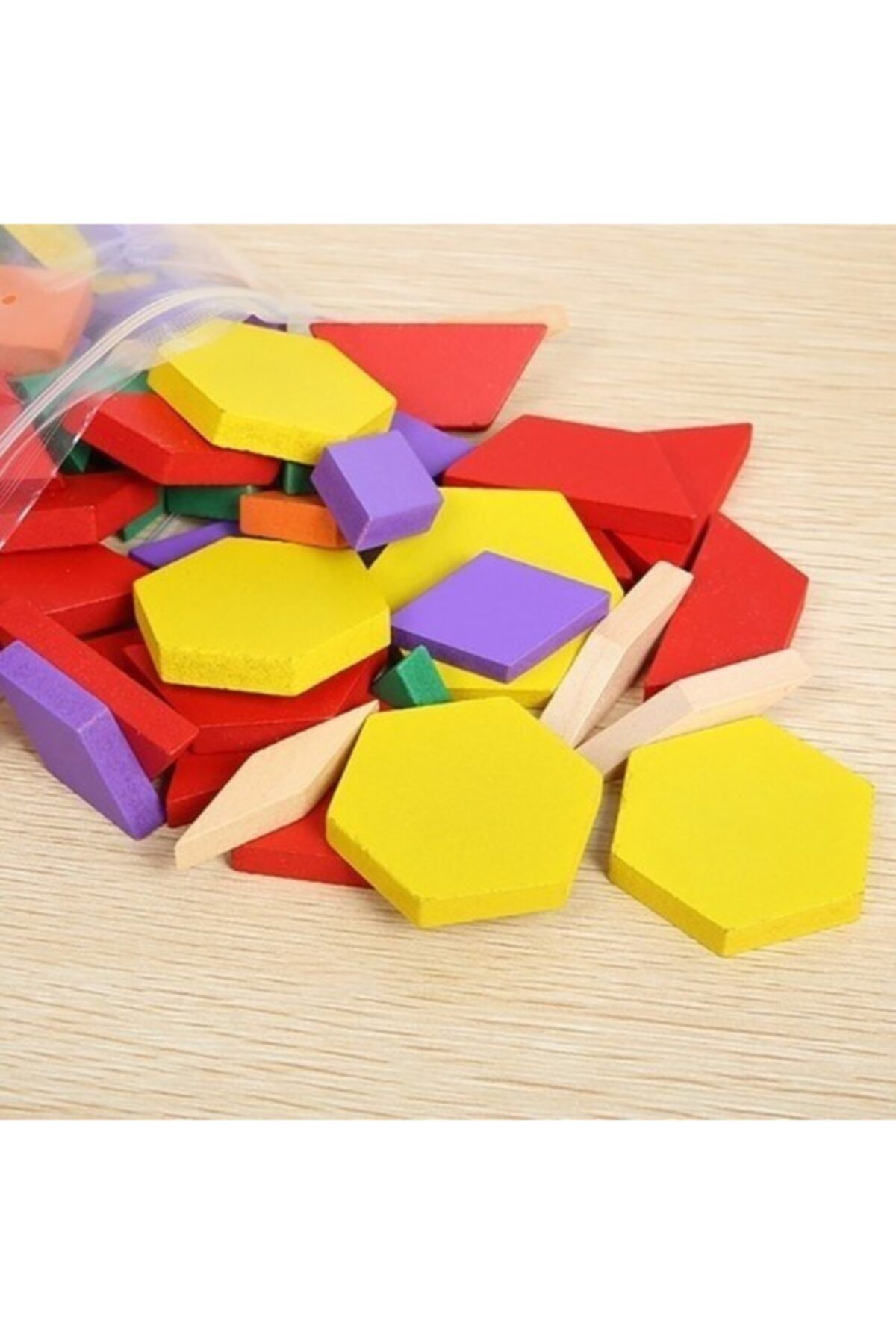 Montessori Ahşap Renkli 125 Parça Ahşap Eğitici Tangram Puzzle Blok Seti
