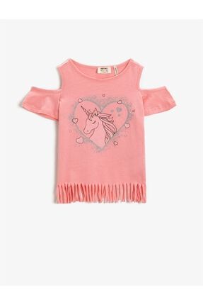 Kız Çocuk Pembe Unicorn Baskılı Kol Detaylı T-Shirt 1YKG17540AK