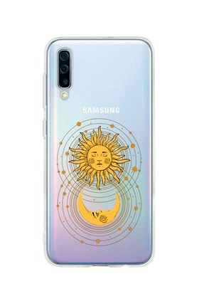Uyumlu Samsung A50 Moon & Sun Desenli Premium Şeffaf Silikon Kılıf SAMA50SMOONSUN