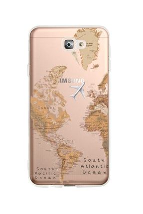 Samsung J7 Prime Uyumlu Dünya Harita Desenli Premium Şeffaf Silikon Kılıf SAMJ7PRSDUHARDES