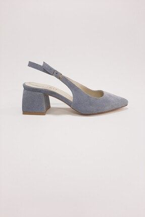 Kadın Pastel Mavi Süet Alçak Kalın Topuklu Sivri Burun Sandalet Lara SS353C22J