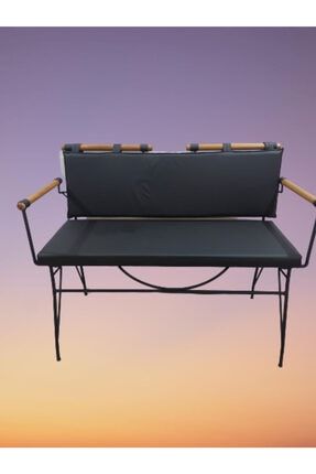 Sandalye Benc Penyez Klasik Model Metal Çelik Siyah Fırın Boya Siyah Kiremit Balkon-bahçe El Yapım Bengi Penyes Bench Sırtlıklı Siyah Deri