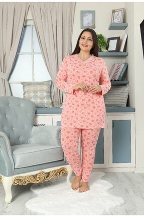 Kadın Nar Çiçeği Tunikli Tayt Büyük Beden Pijama Takım 42070