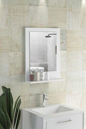 Beyaz Verona Raflı Dresuar Hol Koridor Duvar Salon Banyo Wc Ofis Çocuk Yatak Odası Boy Ayna 45x60cm VERONA-45X60CM-RAFLI-AYNA