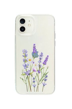 Iphone 12 Uyumlu Lavender Desenli Premium Şeffaf Silikon Kılıf IPH12SLVNDR