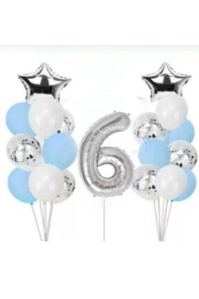 6 Yaş Konfetili Şeffaf Balon Doğum Günü Parti Seti DNZ 2290
