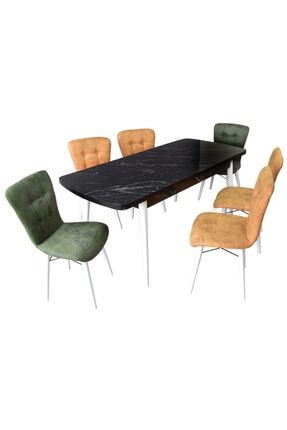 Açılır Yemek Masası Seti Sandalye Masa Siyah Mermer Ds3b DS3B
