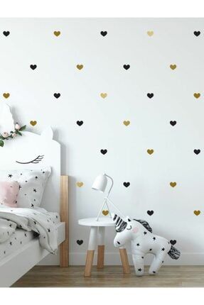 Altın Ve Siyah Renkli Kalp Figür Dekoratif Duvar Sticker 70 Adet DKLS056