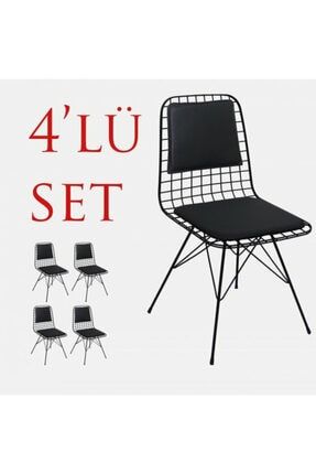 Sers Minderli Tel Mutfak Ve Ergonomik Bahçe Cafe Sandalye Takımı- 2 Adet Metal Tel Sandalye Sırt Minderli 4 Adet Sandalye Takımı