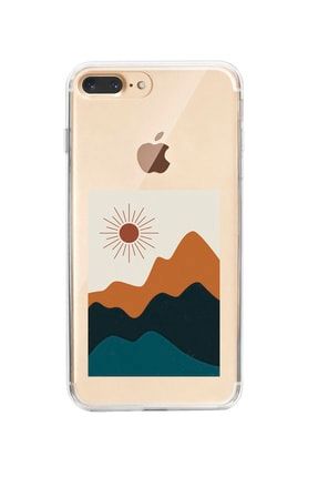 Iphone 8 Plus Uyumlu Mountain & Sun Desenli Premium Şeffaf Silikon Kılıf IPH8PSGUNDG
