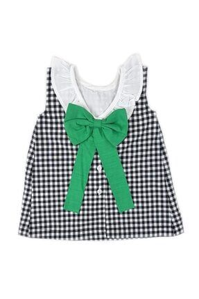 Kız Bebek Siyah Beyaz Kareli Yeşil Fiyonklu Elbise Lgb-5304 PRA-3760175-663293
